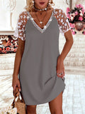 Summer White Floral Lace Short Sleeve Sexy V Neck Lady Trendy Dress