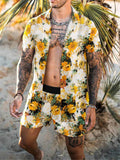 Mens Fashion Slim Fit Print Beach Short Sleeve Shirts+Shorts