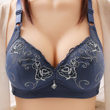 Women's Wireless Floral Embroidered Comfy Bras - Wine Red