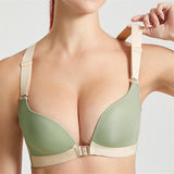 Women's Back Butterfly Embroidered Front Closure Soft Bras - Green