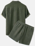 Corduroy Short Sleeve Shirts +Shorts Sets