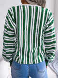 Unique V Neck Vertical Striped Lantern Sleeve Female Sweater