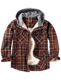 Men's Fashion Warm Fleece Lining Hooded Plaid Jackets for Winter