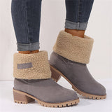 Warm Fur Lining Square Chunky Heel Suede Snow Boots for Women