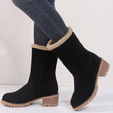 Warm Fur Lining Square Chunky Heel Suede Snow Boots for Women