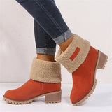 Warm Fur Lining Square Chunky Heel Suede Snow Boots for Women