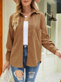 Women's Soft Solid Color Warm Button Corduroy Blouses