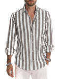 Men's Casual Fashion Button Up Long Sleeve Striped Shirts