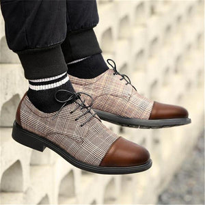 Men's Classic Plaid Patchwork Leather Shoes