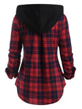 Women's Fashion Hooded Plaid Contrasting Zipper Hoodies