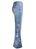 Women's Fashion 3D Embroidery Long Denim Jeans