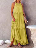 Romantic Ruffles Swing Sleeveless Halter Maxi Dress for Women