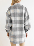 Women Lovely Plaid Long Sleeve Pockets Woolen Coats for Winter