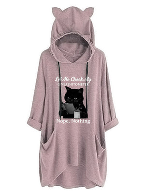 Pretty Printed Irregular Hem Cat's Ears Hoodies