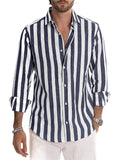 Men's Casual Fashion Button Up Long Sleeve Striped Shirts