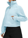 Dashy Female Turtleneck Pullover Pocket Half Zip Sweatshirts