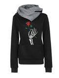 New Rose And Skeleton Hand Printed Long Sleeve Hoodies