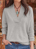 Women's Fashion V Neck Pure Color Extra Loose Pullover Tops