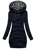 New Casual Pullover Striped Hooded Drawstring Slim Long Hoodies