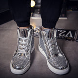 Hip Hop Waterproof Lace Up Sequin Rivet Boots for Men