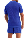 Sandy Beach Mesh Knitted Lapel Short Sleeve Sets for Men