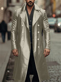 Male Double-breasted Faux Leather Long Trench Coats