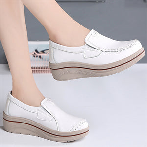Korean Style Women Walking Leather Plus Size Round Toe Loafers