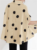 Retro Polka Dot Batwing Short Sleeve Single Breasted Ladies Blouses