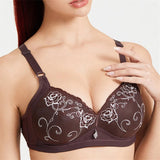 Women's Wireless Floral Embroidered Comfy Bras - Wine Red