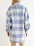 Women Lovely Plaid Long Sleeve Pockets Woolen Coats for Winter