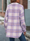 Women Lovely Plaid Long Sleeve Pockets Woolen Coats for Winter