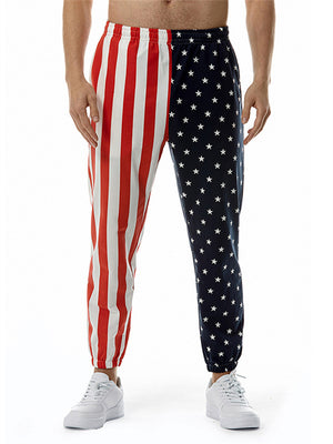 Stylish American Flag Print Elastic Waist Male Ankle Tied Pants