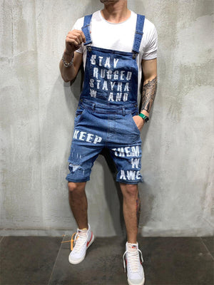 Male Casual Letter Printed Short Denim Work Pants