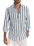 Men's Casual Fashion Button Up Long Sleeve Striped Shirts