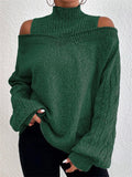 Unique Bold Off Shoulder Half High Collar Women's Sweaters