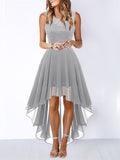 Women's Lace Splicing Round Neck Backless Chiffon Elegant Dress