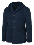 Men's Casual Solid Color Button Hooded Fleece Coats