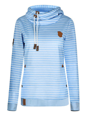 Ladies Pretty Stripe Half Collar Slim Fit Pocket Hoodies