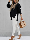 Fashion High Neck Lantern Sleeve Side Slit Ribbed Knit Sweater