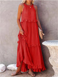 Romantic Ruffles Swing Sleeveless Halter Maxi Dress for Women