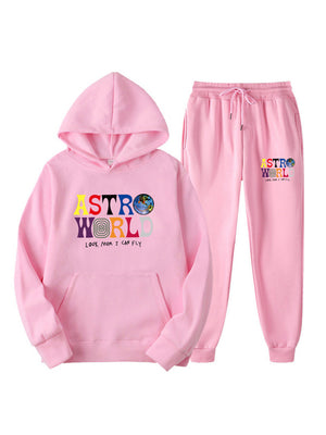 Pink Hoodie Men Printed Tracksuits Sets