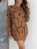 Adorable Animal Print Round Neck Loose Knit Pullover Sweeter Sweater