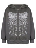 Stylish Leisure Contrasting Printed Loose Zipper Hoodies For Women