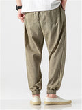 Men Cotton Linen Lightweight Drawstring Pants