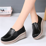 Korean Style Women Walking Leather Plus Size Round Toe Loafers