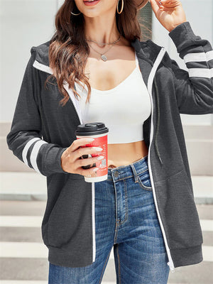 Sporty Zipper Long Sleeve Hoodies