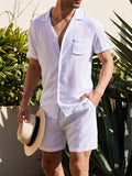 Men's Short Sleeved Buttons Up Summer Beach Linen Sets