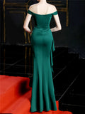 Gorgeous Sexy Off Shoulder Fishtail Split Solid Color Evening Dresses