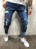 Men Slap-up Frayed Hand Painted Patchwork Jeans