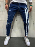 Men's Sport Slim Fit Print Ripped Jeans